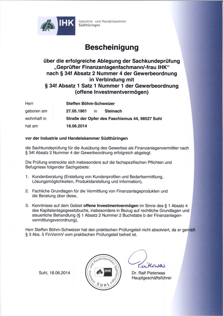 §34f Bescheinigung IHK